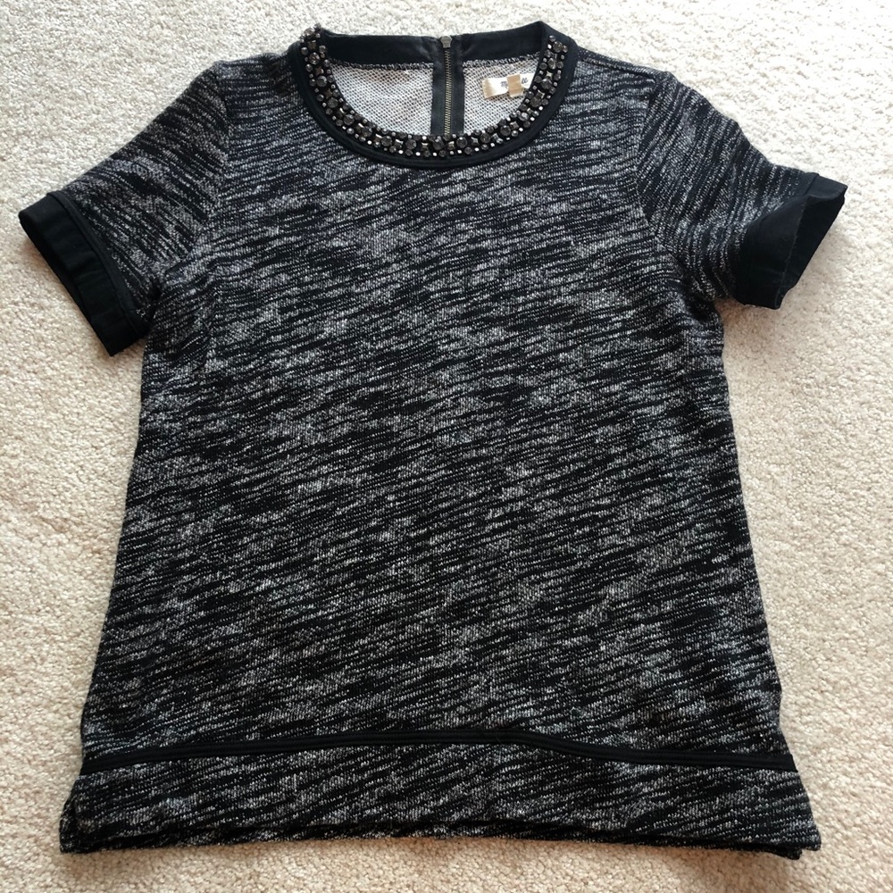 Madewell Jeweled Neckline Short Sleeve Shirt